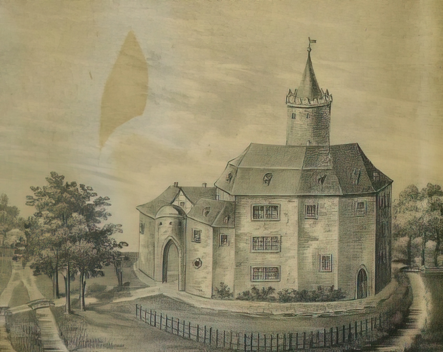 BCalvoerdeGoerges-low_res-scale-4_00x Calvörde um 1650 von Merian: rechts im Bild die Burg