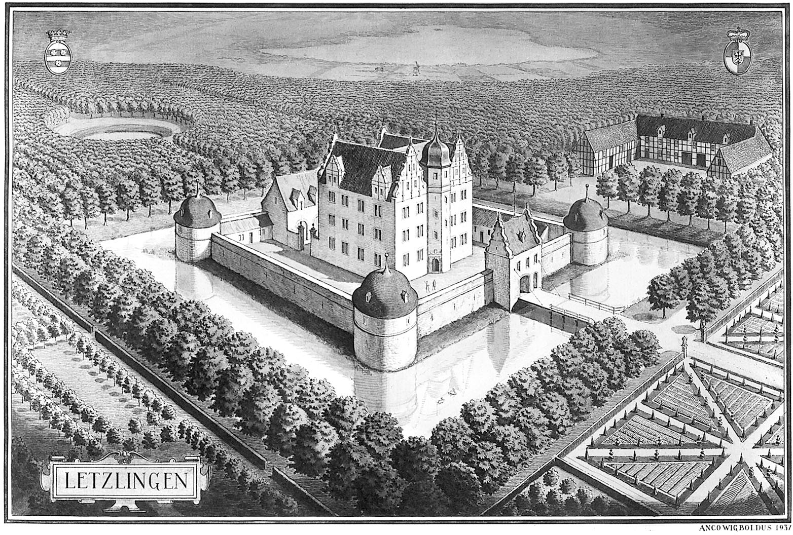 Letzlingen 1700 Schloss Letzlingen um 1600 - Zeichnung von Anco Wigboldus