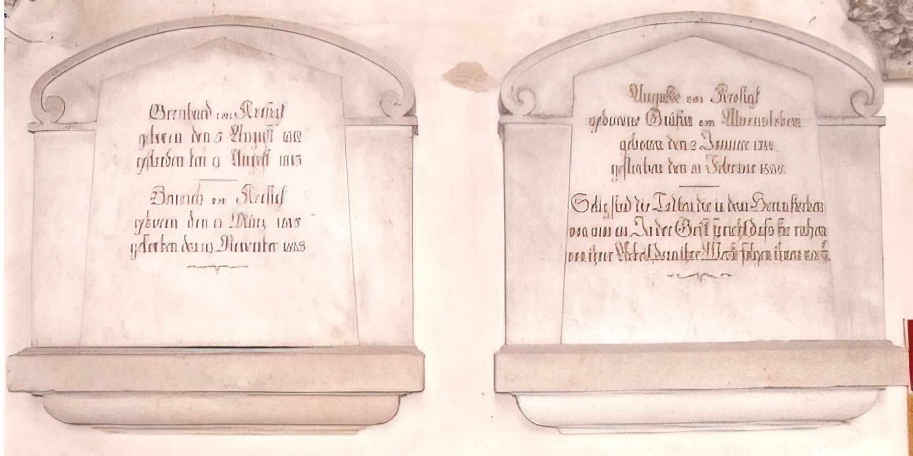 Erinnerungstafeln für Bernhard (1812-1813) und Heinrich v. Krosigk (9.3. -19.11.1815) und deren Mutter Auguste v. Krosigk, geb. Gräfin v. Alvensleben (1791-1856)